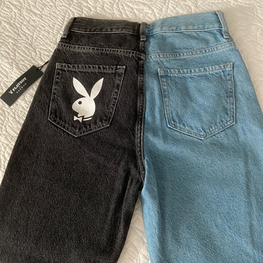 Womens Playboy Two-Tone Ultra High Waisted Slim Fit Jeans